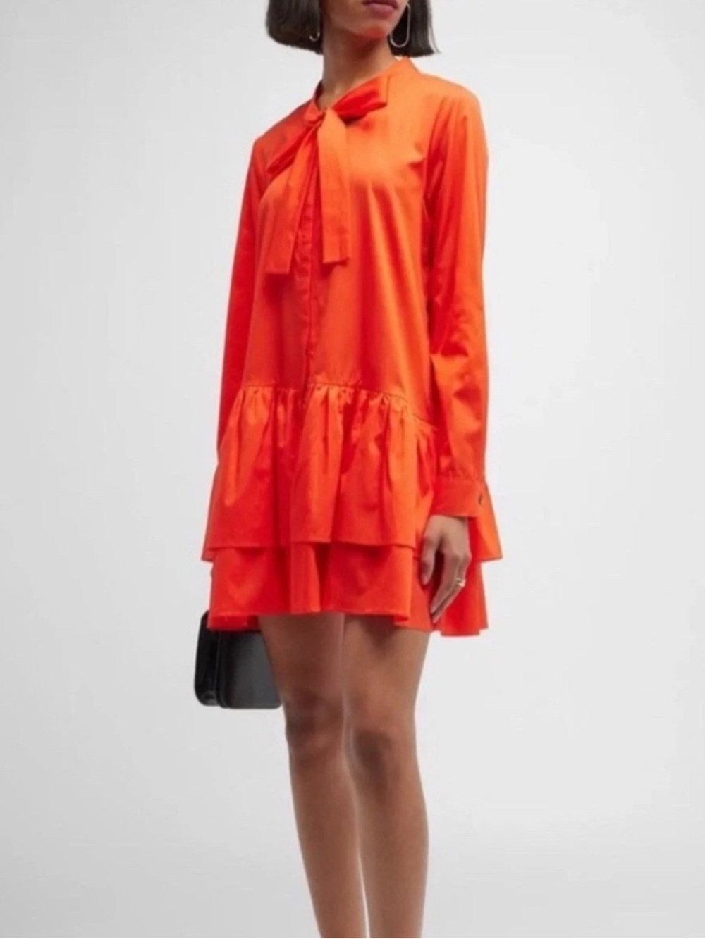New! Harshman Los Angeles Red Long Sleeve Tie-Neck Dress